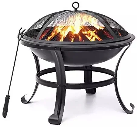 JIANYI Small Fire Pit 22 inch Outdoor Wood Burning Portable Firepit BBQ Grill Steel Fire Bowl Bonfire