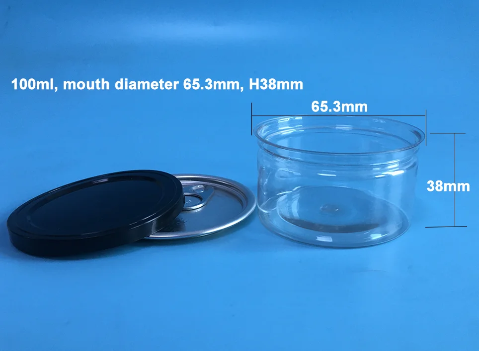 mini small packaging 100ml 3.5g dry herb plastic lid PET clear wholesale easy open end ring pull tab empty fish tuna tin cans