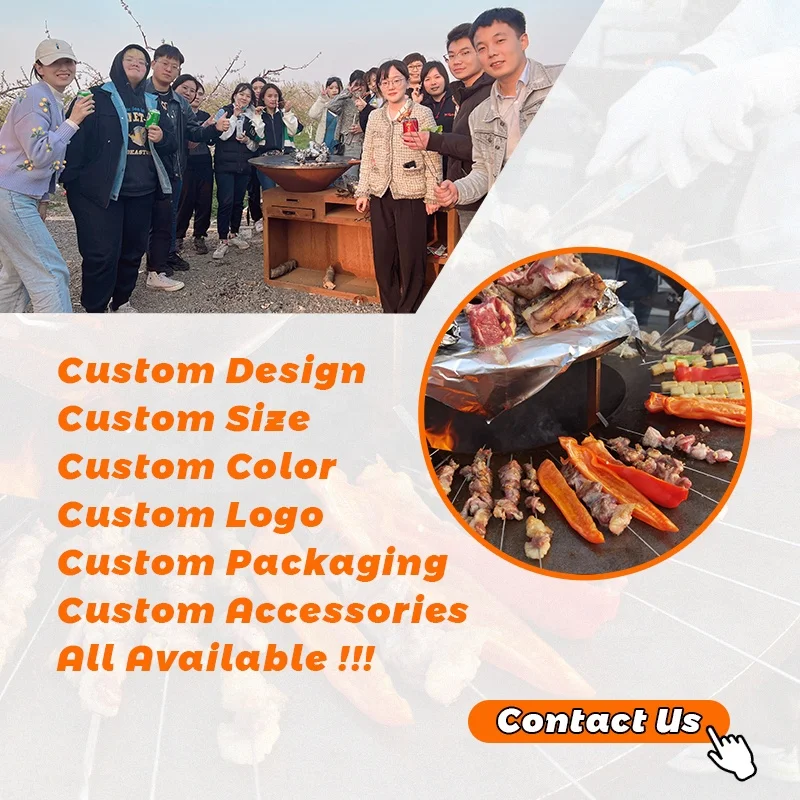 Heavy Duty Metal Grills BBQ Europe New Design Garden Kitchens Fire Pit Barbeque Corten Steel Outdoor Charcoal BBQ Grill