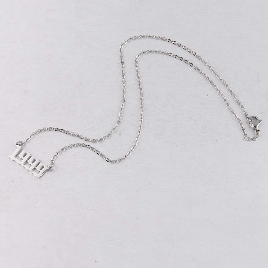 New Charm Customize Gold Plated Stainless Steel Pendant Number 1999 Year Necklace Choker Chain Pendant Necklace For Woman