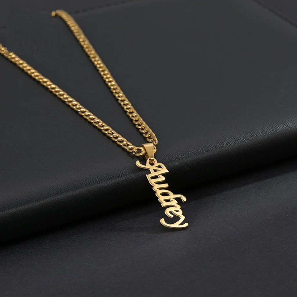 Chain Jewelry Jewellery Manufacturer blade shape Pendant Stainless Steel Logo Name Plate Gold Design Custom Engraved Necklace