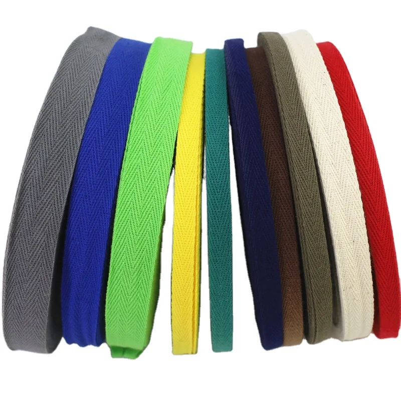 Factory Wholesale  Herringbone Natural Organic Cotton   webbing 100% cotton ribbon tape 10mm 2cm 1 inch   black white and color