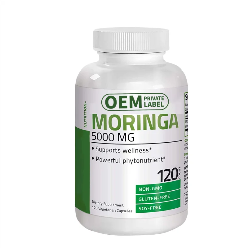 Капсулы Moringa Oleifera 5000 мг с витамином и кальцием полной зеленой суперпищевой энергией, метаболизмом и иммунной поддержкой