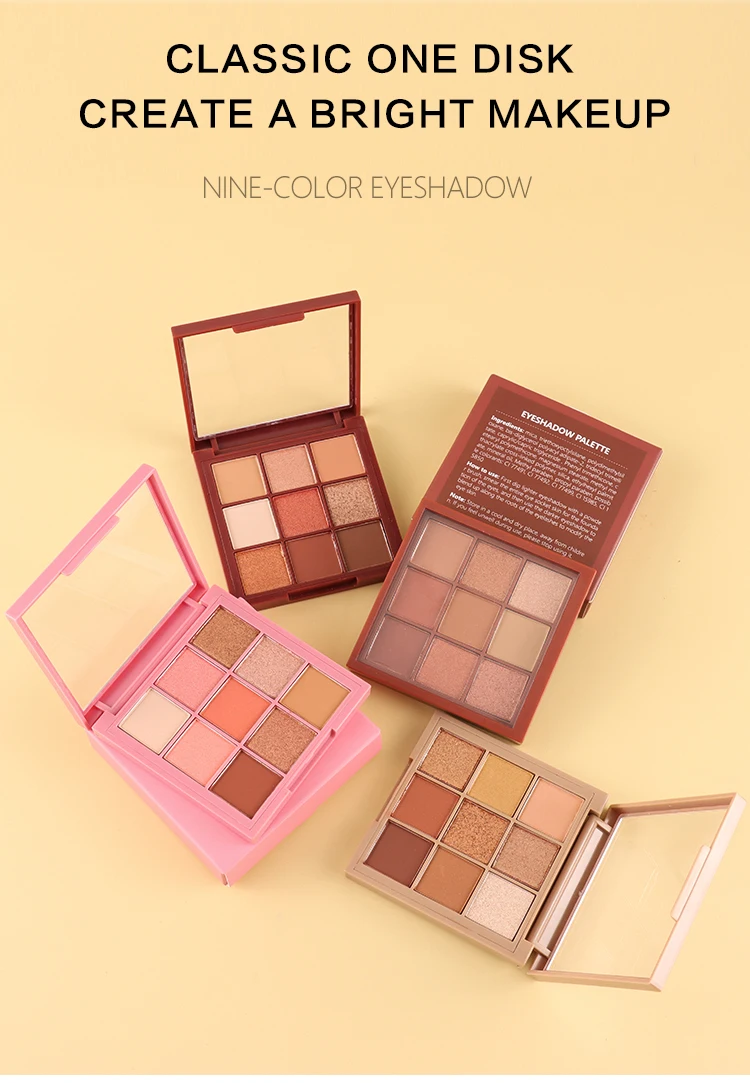 Wholesale Shimmer Shiny Makeup Eyeshadow Palette Vegan 9 Colors Glitter High Pigmented Eye Shadow Private Label