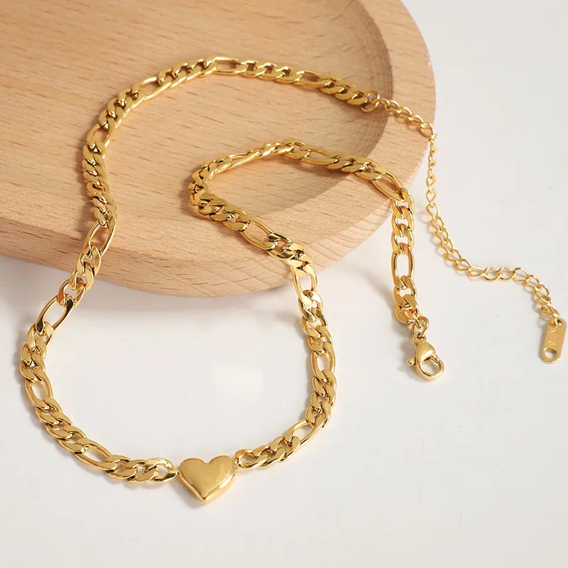 Cuban Chain Women Jewellery 18k Choker Necklace Stainless Women Fashion Jewelry Figaro Chain Chocker Chain Necklace With Heart