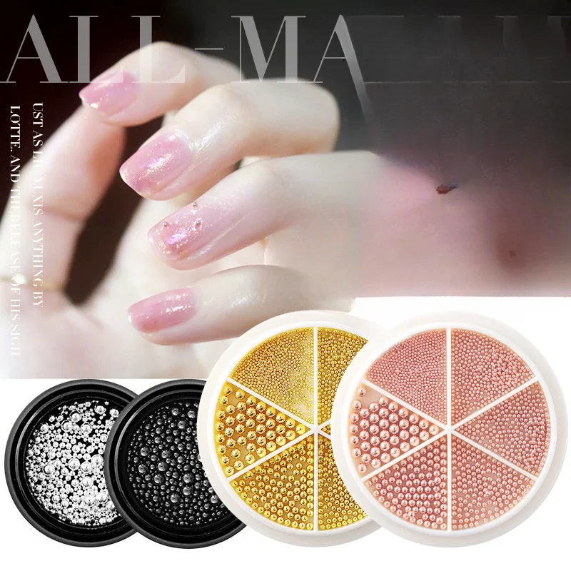 6 Grid Rose Gold Silver Black Metal Nail Caviar Beads 3D Mini Micro Steel Ball Nail Art Decoration Nail Caviar Bea