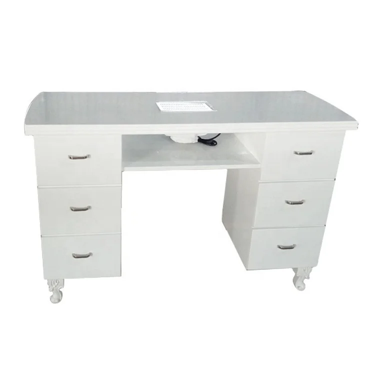 
White leather front diamond decorate nail salon table beauty nail manicure table with dust collector 