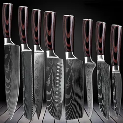 8er дамастальский набор Kuchenmesser Japanischem Damaststahl профессиональные scharфес корейский мессенджер с Pakkawood