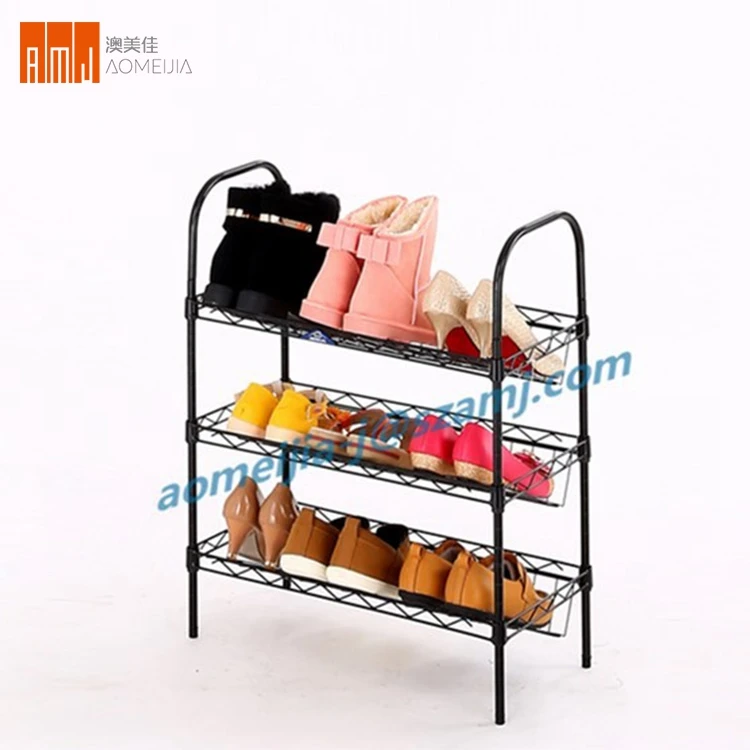 AMJ Carbon Steel Black Nsf Approval Household 3 Tiers Wire Mesh Shoe Rack