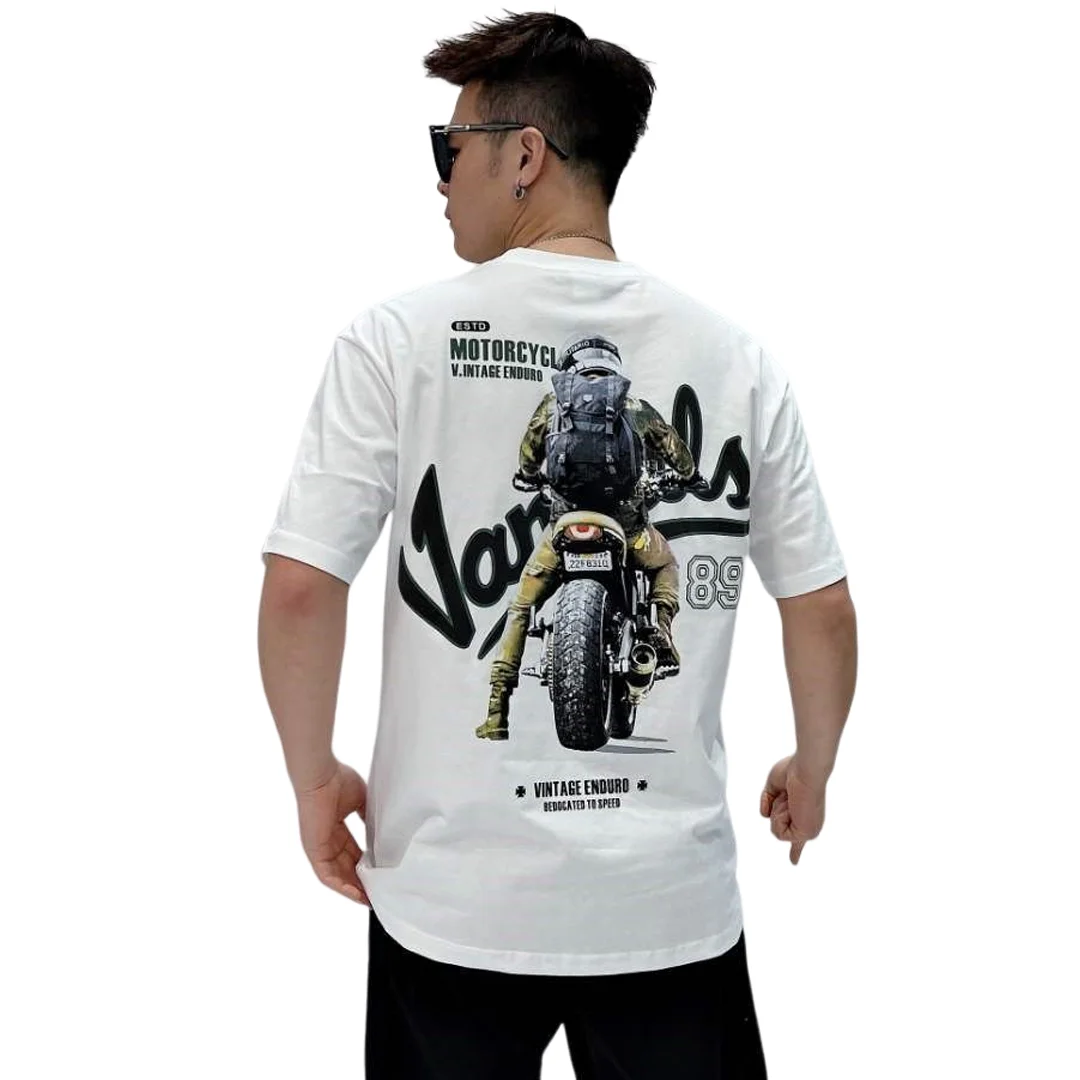 Wholesale custom summer new cotton short-sleeved T-shirt men Tik Tok the same paragraph biker print half-sleeve round neck tops