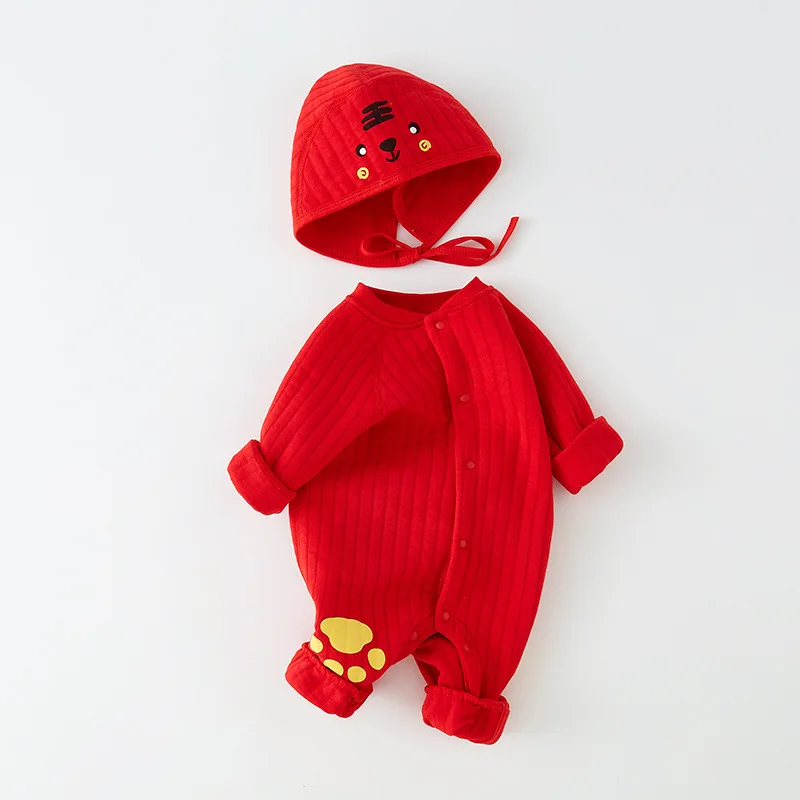 Baby jumpsuit autumn and winter warm cotton newborn clothes set
