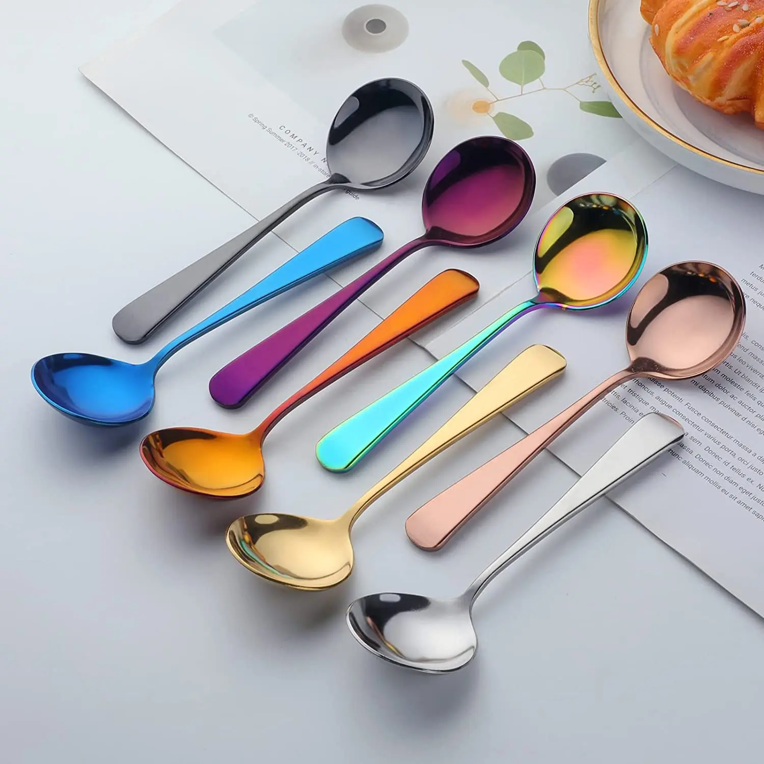 Silverware Dinner Bouillon Round Spoon Wholesale Stainless Steel Alpha Round Soup Spoons