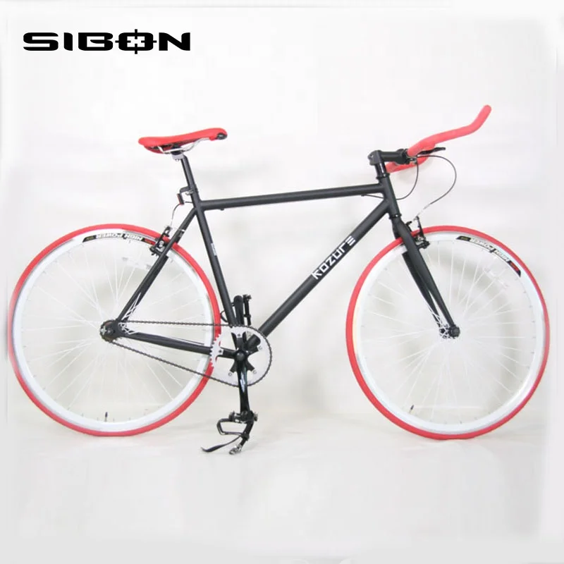SIBON B0220104 700c aluminium alloy frame fixed rubber tire aluminium pedal fixed gear bike 700c with bull head handlebar