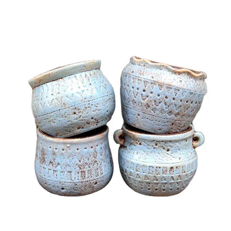 Coarse-clay bubble pottery succulent planter large size retro ceramic flower pot indoor garden green plant pots