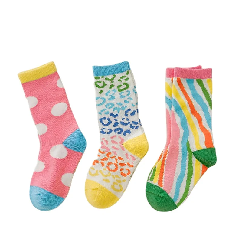 Spring cute flowers colorful children kids crew middle socks baby boy girl socks sets kids color stripe socks pack