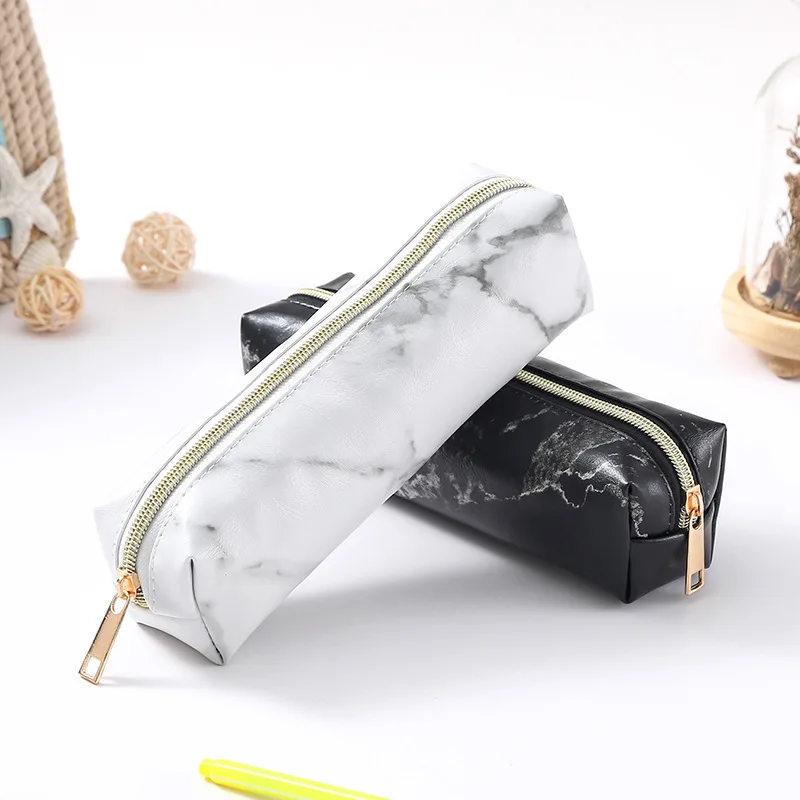 Korean Ins Marble Business Office Leather Pu Stationery Case School Prize Pencil Case For School