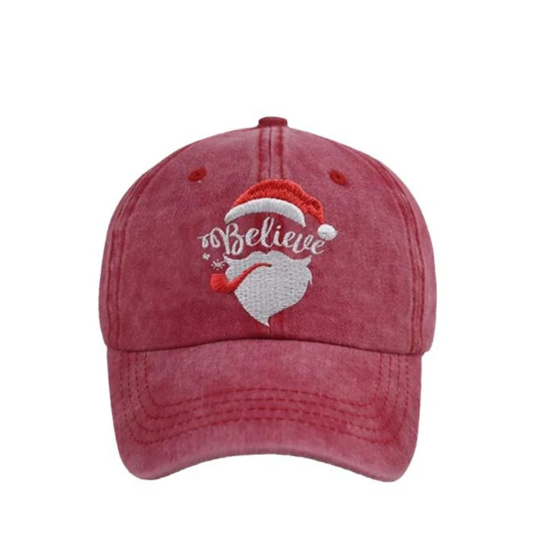 Christmas Hat Santa Always Believe Washed Denim Baseball Cap Custom Logo Breathable Lightweight Sunscreen Sunshade Cap