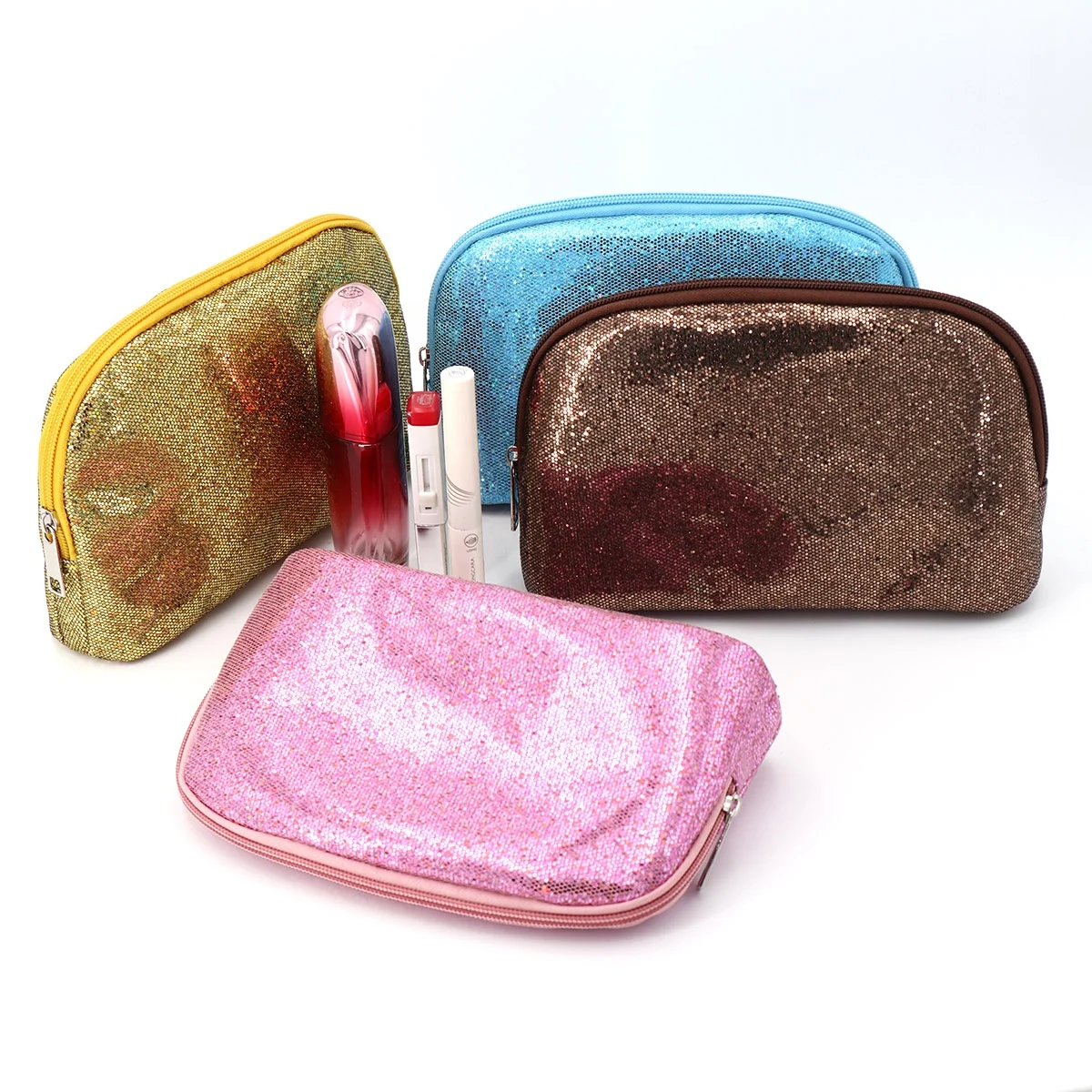 Fashion Shiny Pink Glitter Makeup Pouch Bag Luxury Glitter Cosmetic Beauty Zipper Gift Bags for Girl