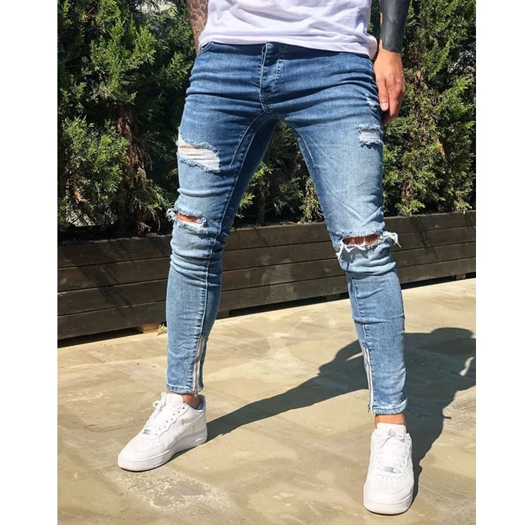  In Stock New Fashion Distress Ripped Skinny Slim Fit Men