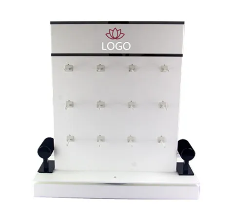 Brand New Custom Counter Rotating Acrylic Hook Jewelry Display Stand, Spinner Acrylic Keychain Jewelry Display Rack with Hooks