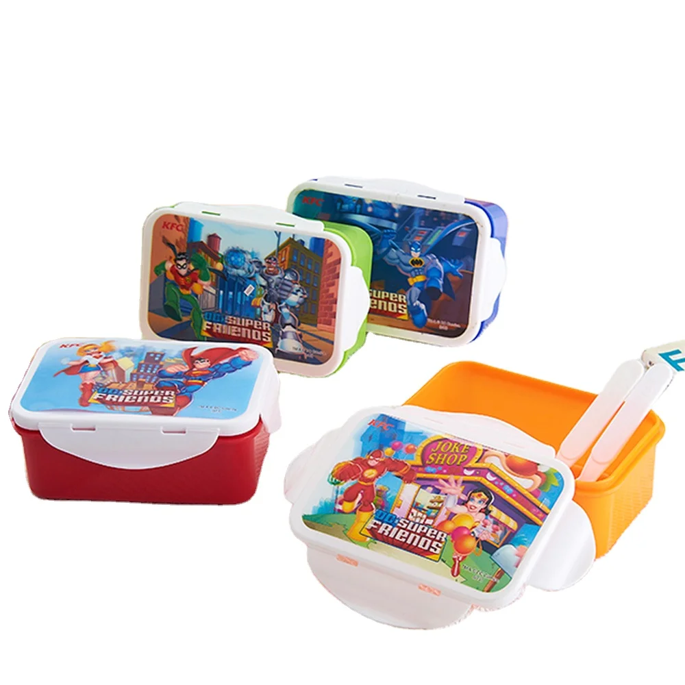High quality customized plastic rectangle lunch box hot food warmer leakproof lockable school cartoon lunch box for kids