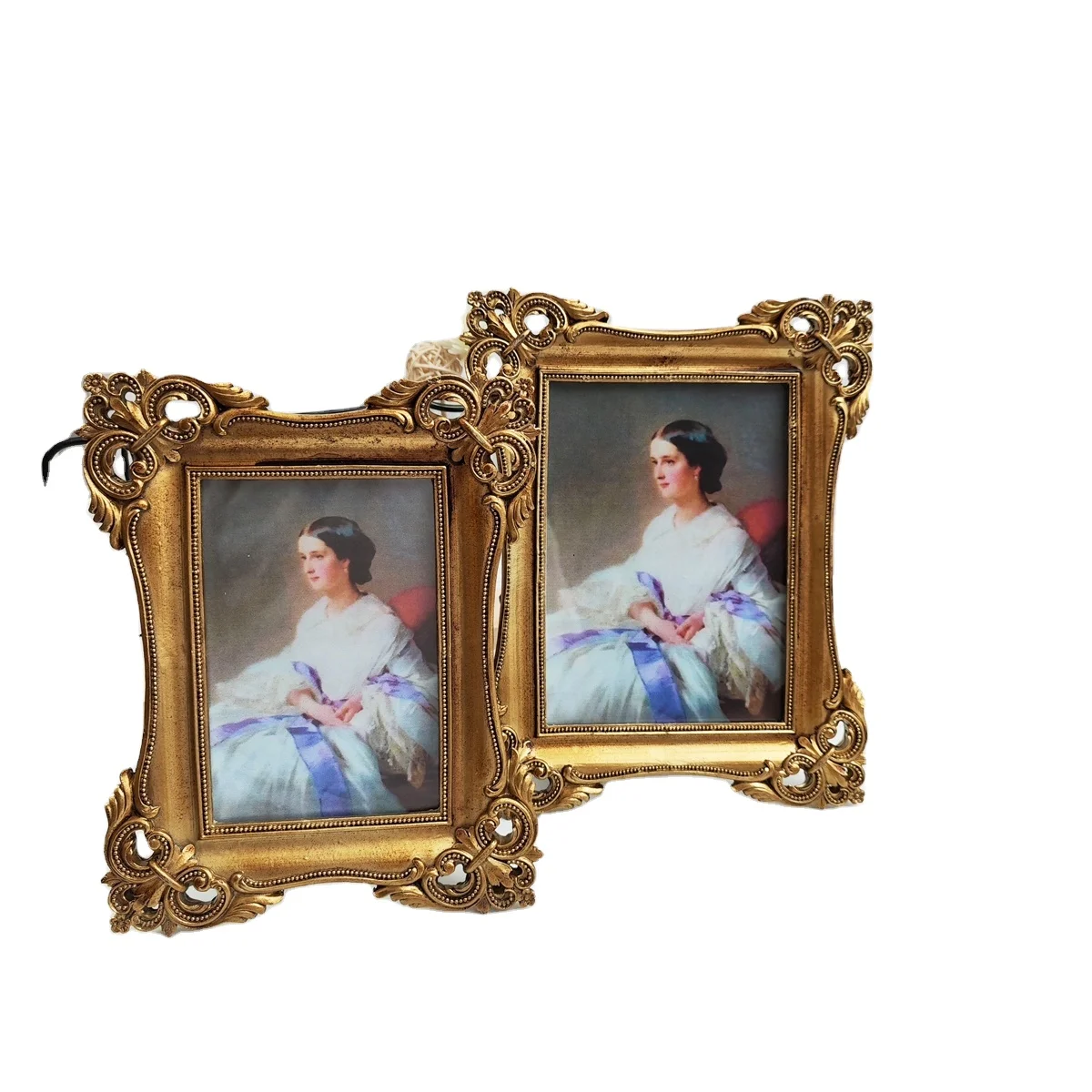 vintage picture frame 6in 7in retro rose green  vintage gold carved resin photo frame baroque for table decoration