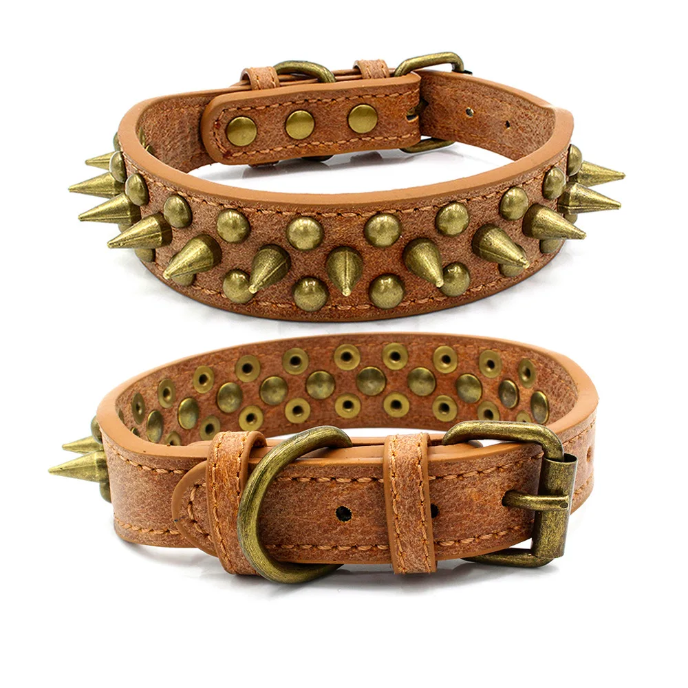 Factory Supplies Cool Punk  Anti Bite Spiked Rivets Studded Decorate Pu Leather Mushrooms pitbull Dog Collar For Large Dog