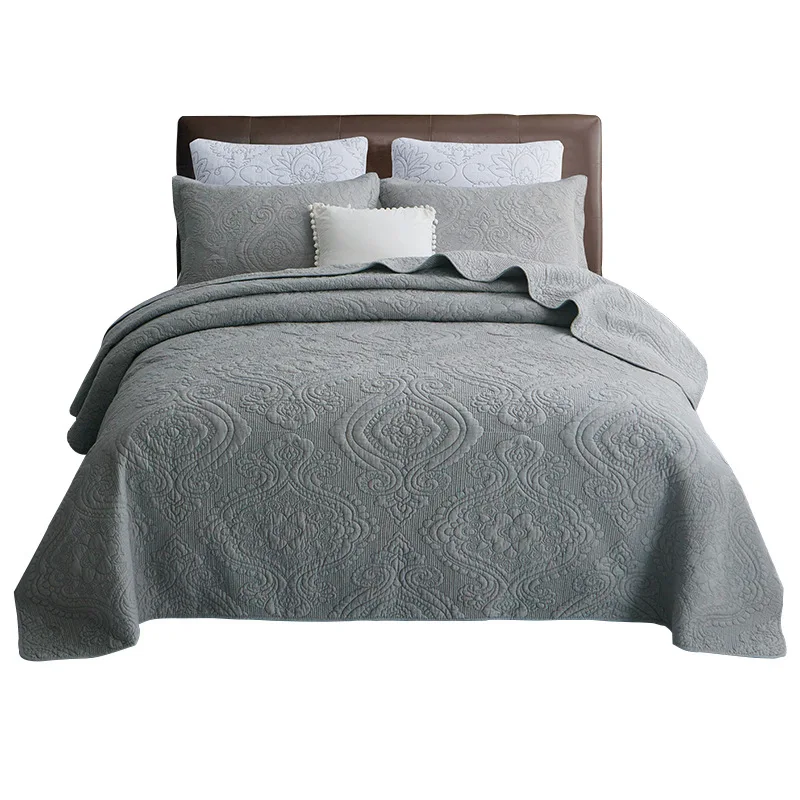 
Grey Color Cotton Fabric Vase Design Embroidered Bedspread Quilt 