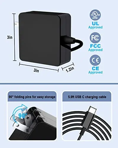 65W USB C power adapter C-type Power PD Wall Quick Charger compatible with Mac Book Pro Dell Latitude Lenovo Huawei