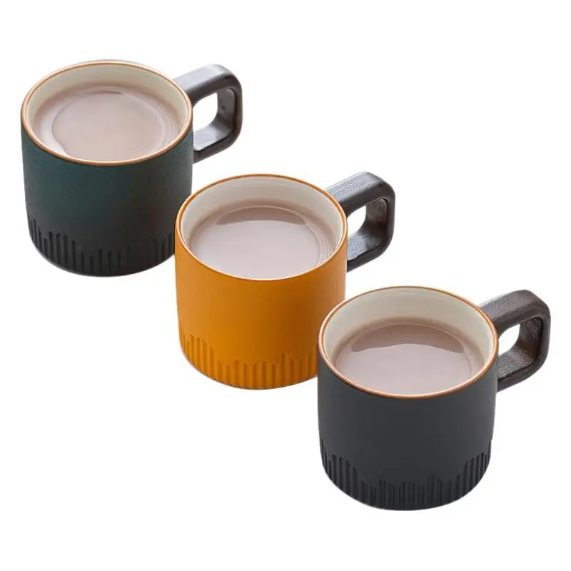 Japanese Delicate Ceramic Small Cup Gift Box Set Porcelain with Wooden Handle Gradient Glaze for Coffee Tea Espresso Milk