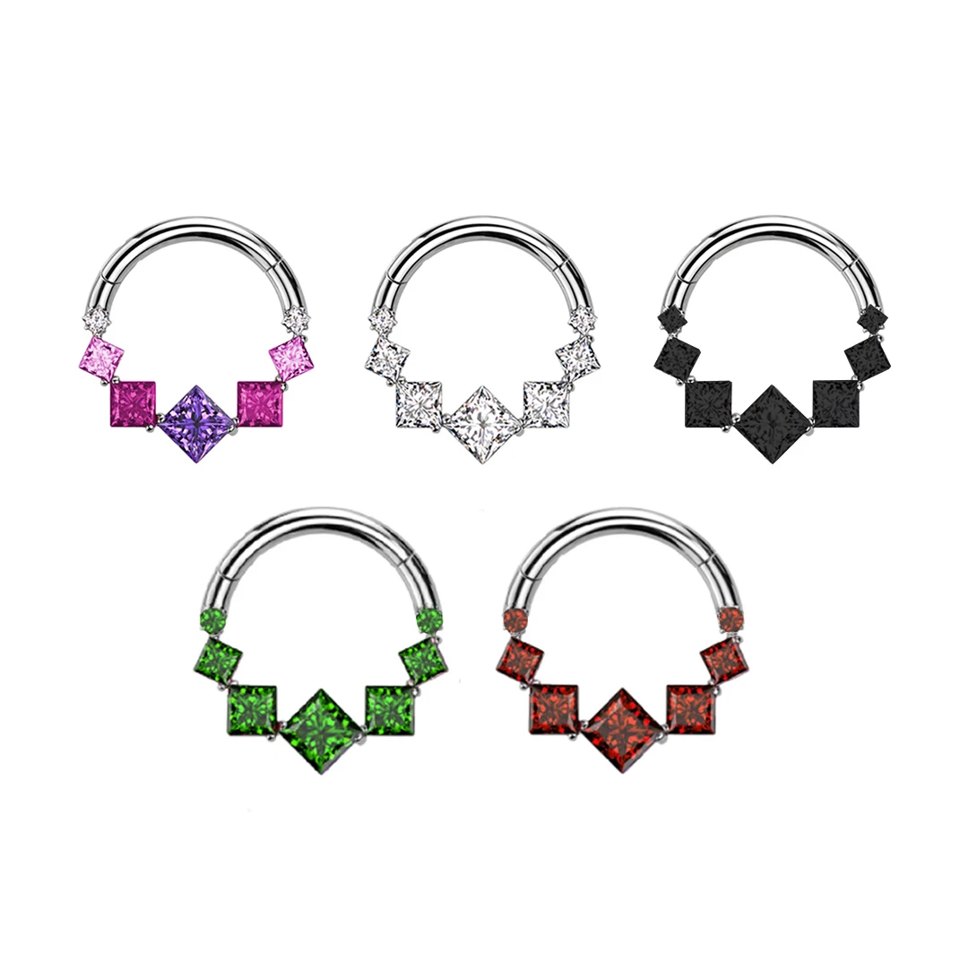 Calendo Hot Sale  ASTM  F136 Titanium  CZ Stone Cluster  Hinged Segment Clicker Wedding Gift Septum Ring  Piercing  Earing