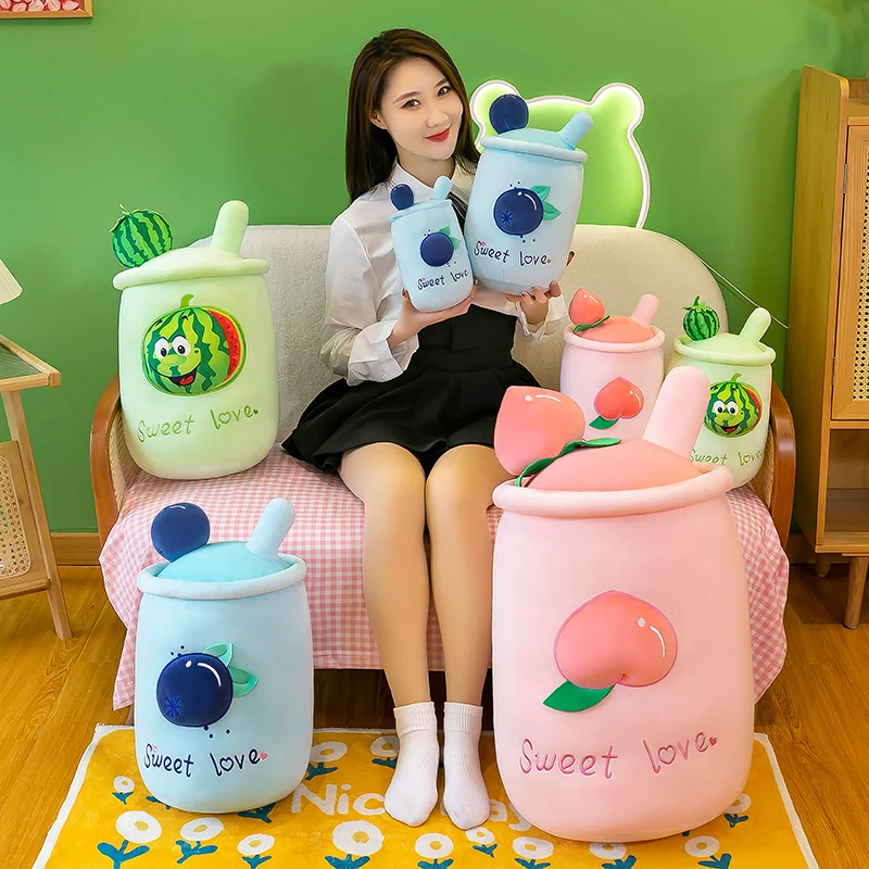 high quality New cute simulation fruit sleeping pillow milk tea cup doll soft plush toy