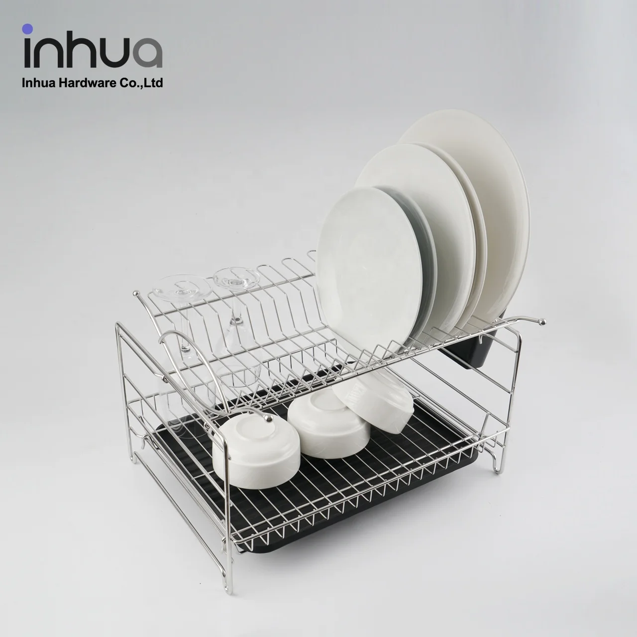 
Large capacity storage dish rack iron double-layers assembly dish drying rack with red wine holder for kitchen 
