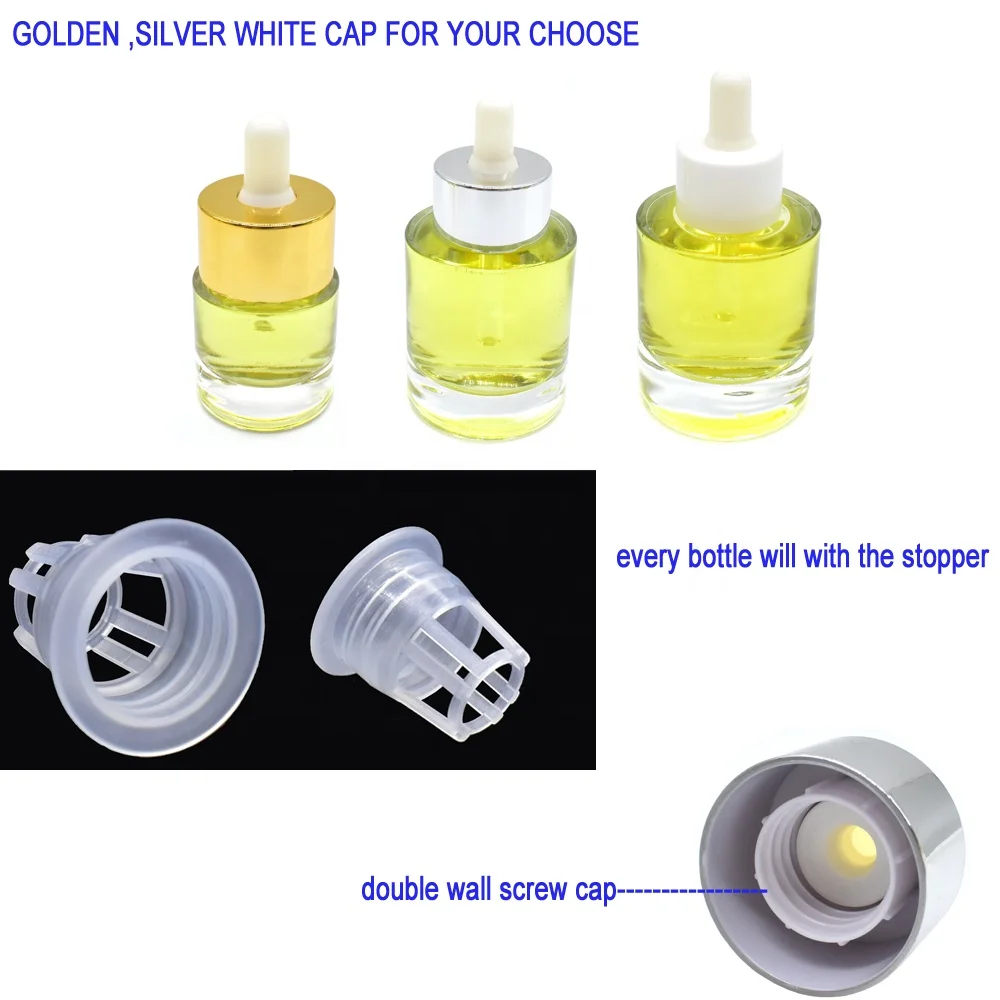 flat shoulder clear thick bottom15ml 30ml 50ml glass hair oil bottle luxury serum glass dropper bottle for essential oil