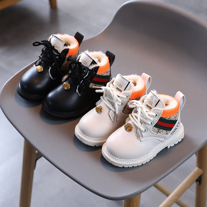 2021 Original Factory 1-5 Years boys girls children Shoes Unisex Short Leather white little Martin Boots for Kids