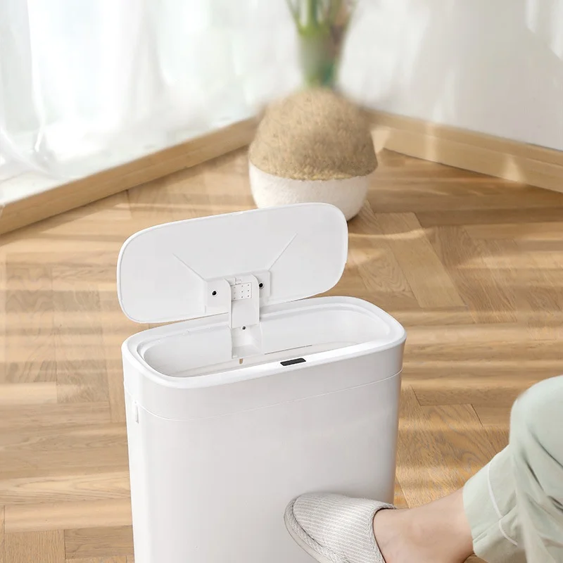 Smart garbage can trash Bin Indoor automatic intelligent ABS bathroom kitchen for home with Lid 3.5 Gallon sensor Plastic Slim