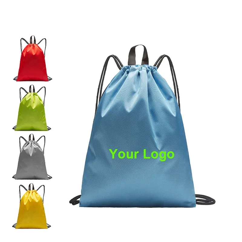 Custom Logo Drawstring Backpack 210D Polyester Draw string Sports Backpack Promotional Bag Custom Polyester Drawstring Bags