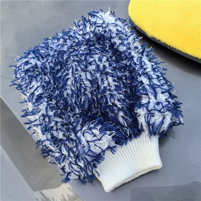 SHODA Wholesale Double Side Coral Velvet Car Wash Sponge Brush Mop Mitts Microfiber Car Wash Glove for Car Cleaning