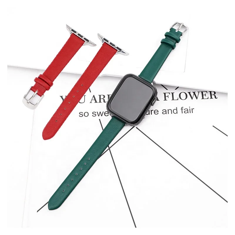 wholesale Hot Sale Genuine Leather Slim Strap for Apple Watch Series SE/6/5/4/3/2/1 42mm 44mm 38mm 40mm Luxury Watch Band