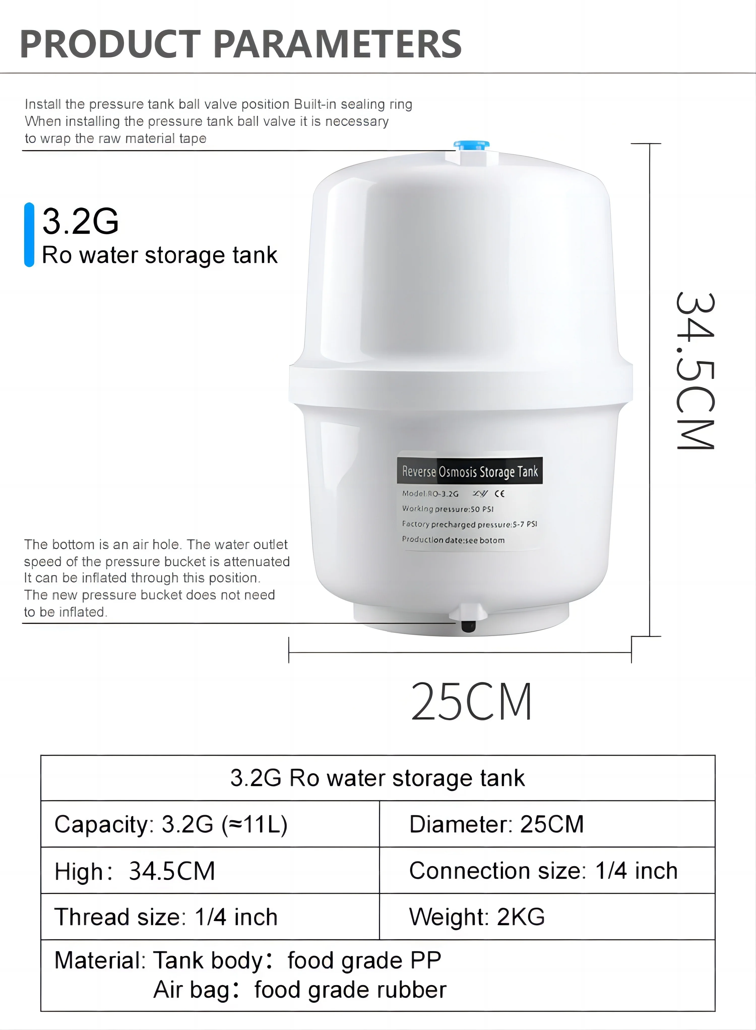 3.2  4 Gallon tank carbon steel for UF Manual machine CE 5 stage under-sink drinking machine purified water storage