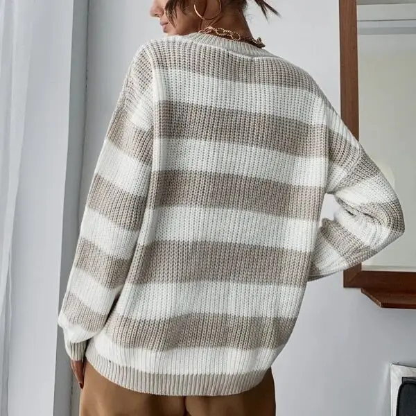 2024 New Autumn/Winter Knitwear Top Color Block Korean Loose Lazy Stripe Pullover Sweater