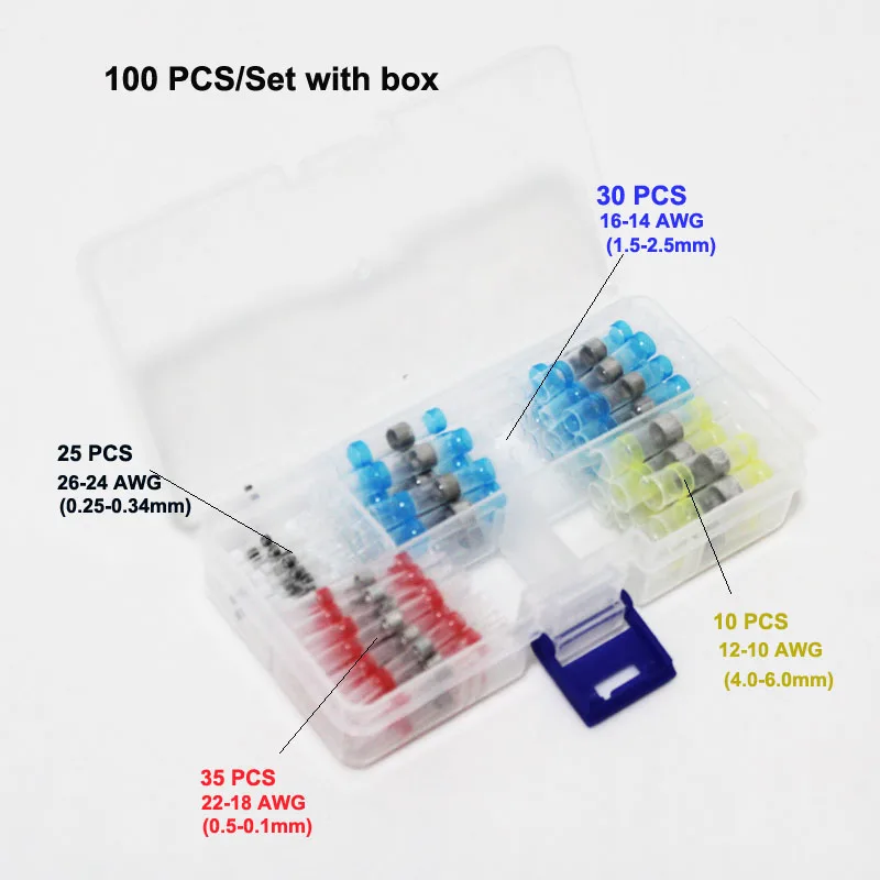 50/100 pcs Solder Seal Wire Connector kits Heat Shrink Connectors Terminals Crimp Insulated Electrical Butt