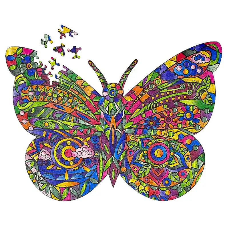 wholesale custom Multi-colored Diy 3D Wooden Toy Game Butterfly Shapes Jigsaw Puzzle For Intellectual Development Of Kids