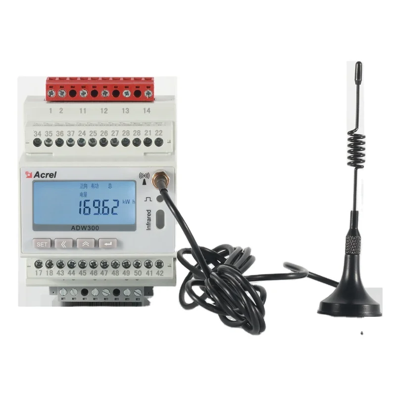 Acrel 3 phase Din rail power meter ADW300 WIFI Wireless IoT Energy Monitoring with LCD display EV charging metering