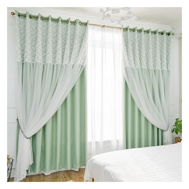 Innermor Korean Double Pink Princess Curtains for Living Room Decor Lace Curtain for Bedroom Shade Curtain Ready Made