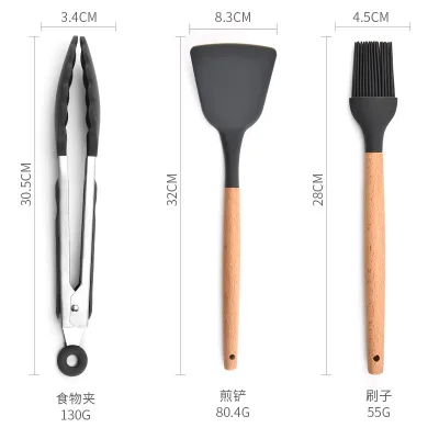 
Kitchen Accessories Silicone Non Stick Cookware Sets Kitchen Utensil with Wooden Handle 