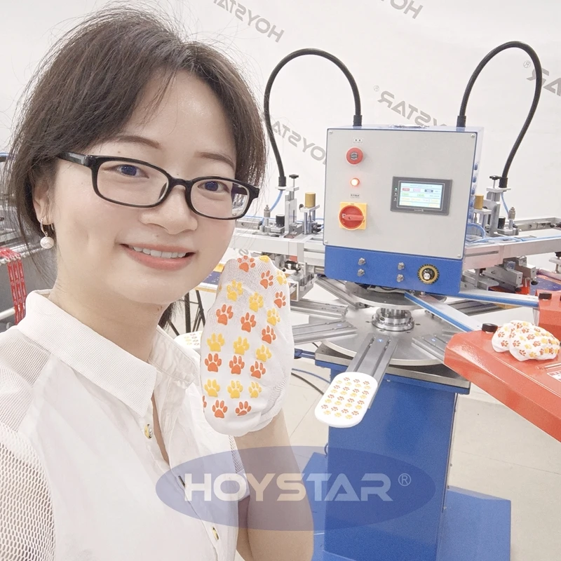 2 color screen printing machine for silicone tape attached for anti slip sock