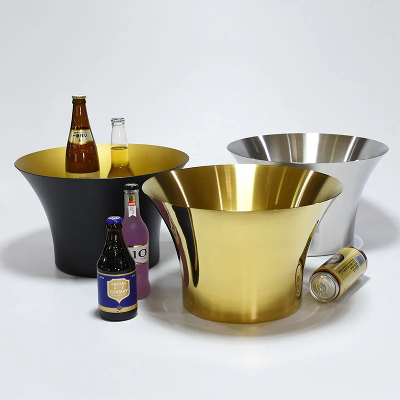 304 Stainless Steel New Small Waist 12L Large Capacity  Gold Customizable Ice Bucket Double Wall Ice Bucket