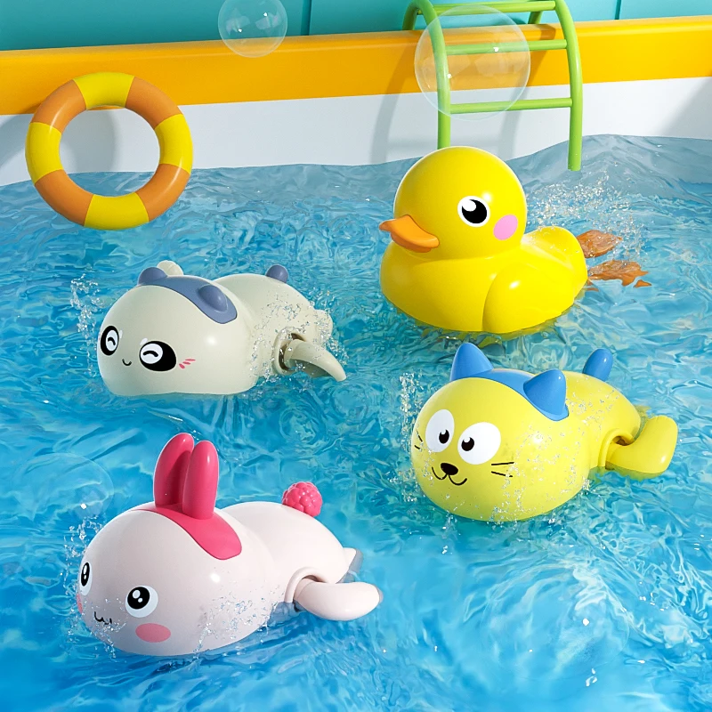 Cute Animal Clockwork Bathtub Swimming Pool ToyBaby Bath Toys for Toddlers 1-3 Boys & Girls Water Bath Toy Set
