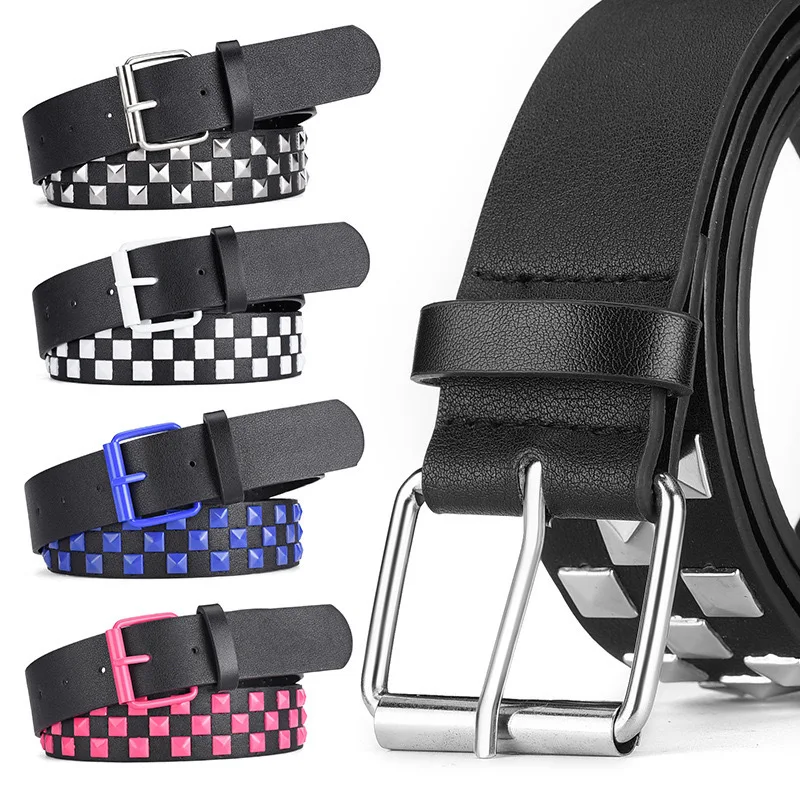 Roller Pin Buckle Punk Black Pu Leather Rivets Pyramid Studded Belt For Men Wholesale